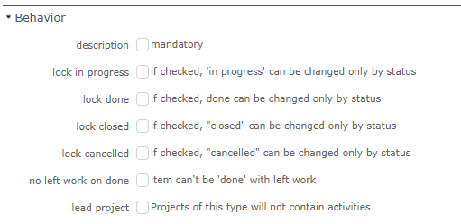 Project type behavior
