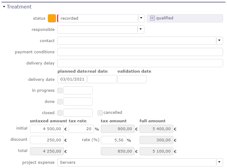 Order to provider - Treatment section