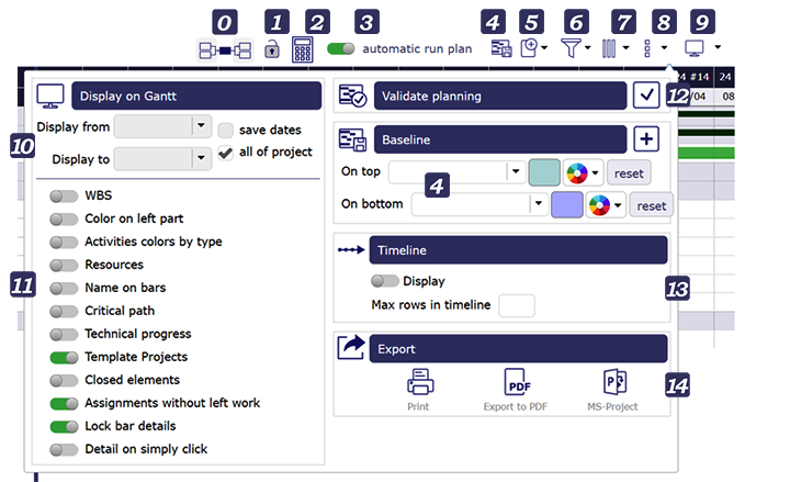 Gantt chart's toolbar