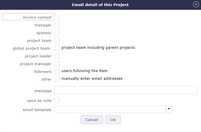 Dialog box - Email detail