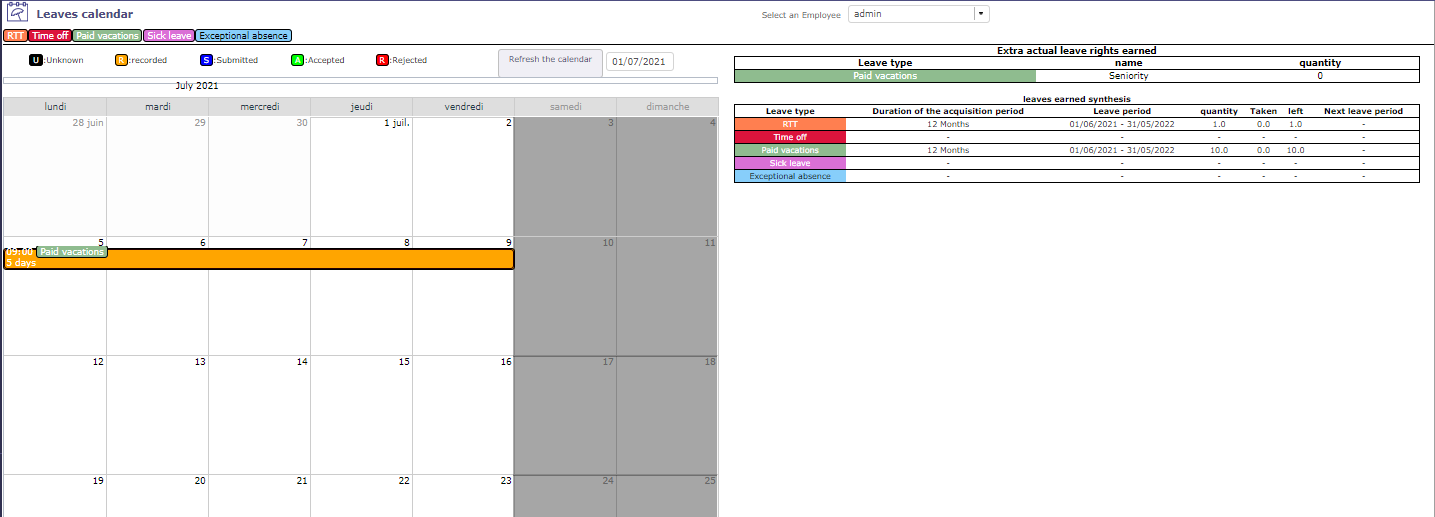 Leaves calendar