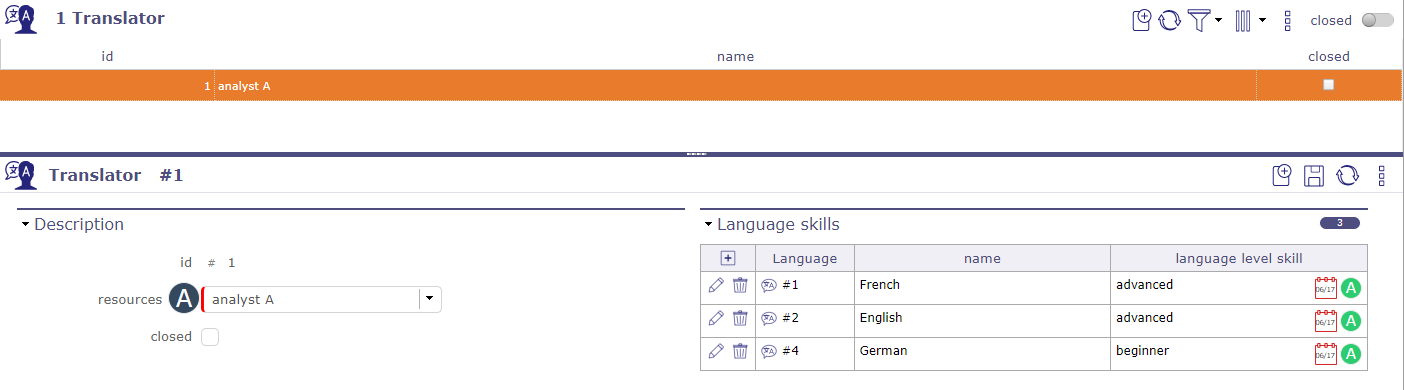 Translators screen