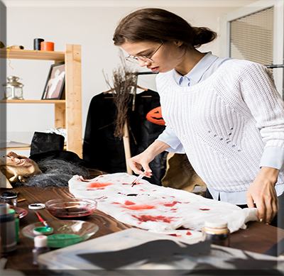 clothing designer making Halloween costume